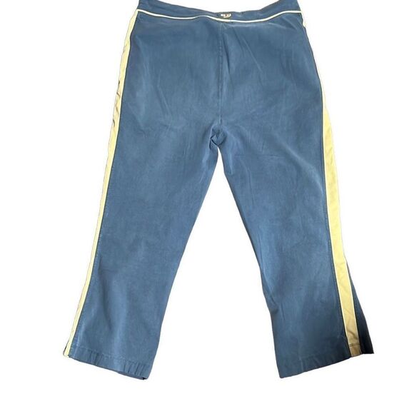 Le Coq Sportif Cropped Wide Leg Blue w/ Yellow Stripes Cotton Drawstring Pants - Picture 2 of 7
